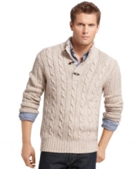 Cabling and toggle details add dapper attitude to this key Izod layering piece. Cabling and toggle details add dapper attitude to this key Izod layering piece.