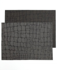Get a little wild with reptile-inspired Croc placemats from Chilewich. A reversible design in vinyl-coated polyester is as bold and tough as its inspiration. Get a little wild with reptile-inspired Croc placemats from Chilewich. A reversible design in vinyl-coated polyester is as bold and tough as its inspiration.
