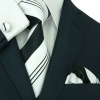 Landisun 10G Black White Stripe Mens Silk Tie Set: Tie+Hanky+Cufflinks Exclusive