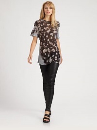 Ultra-soft semi-sheer modal, patterned with a graphic, abstracted rose print.Short sleevesModalDry cleanMade in Italy of imported fabricModel shown is 5'10 (177cm) wearing US size Small. Ultra-soft semi-sheer modal, patterned with a graphic, abstracted rose print.Short sleevesModalDry cleanMade in Italy of imported fabricModel shown is 5'10 (177cm) wearing US size Small.