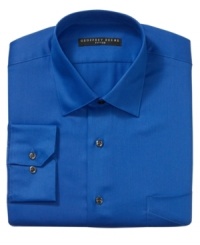 A subtle sheen gives this Geoffrey Beene dress shirt added sophistication. A subtle sheen gives this Geoffrey Beene dress shirt added sophistication.