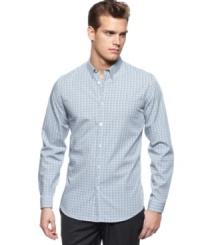 Style check. Keep up with the current look of buttoned-down cool with this checked shirt from Calvin Klein. Style check. Keep up with the current look of buttoned-down cool with this checked shirt from Calvin Klein.
