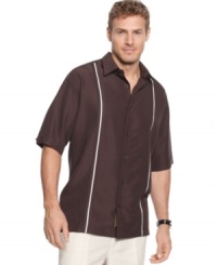 Get vertical. You'll stand tall with confident style anywhere you go in this pieced shirt from Cubavera. Get vertical. You'll stand tall with confident style anywhere you go in this pieced shirt from Cubavera.