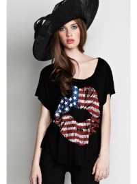 Lauren Moshi Womens Audrey Color Flag Lip Scoop Tee - Black - Medium Lauren Moshi Womens Audrey Color Flag Lip Scoop Tee - Black - Medium