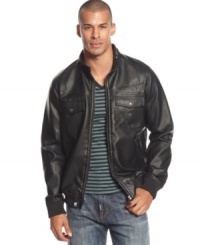 LRG styles the traditional bomber jacket with chest pockets, handwarmer pockets, and an easy-on, easy-off zip up front. LRG styles the traditional bomber jacket with chest pockets, handwarmer pockets, and an easy-on, easy-off zip up front.