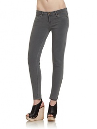 THE LOOKSuper stretch denimMid-width waistband with belt loops and logo button closureFront zipperFive-pocket styleSkinny fitZip closures at anklesLogo detail at back waistbandTHE FITRise, about 8½Inseam, about 27½THE MATERIAL98% cotton/2% polyurethaneCARE & ORIGINMachine washMade in USA THE LOOKSuper stretch denimMid-width waistband with belt loops and logo button closureFront zipperFive-pocket styleSkinny fitZip closures at anklesLogo detail at back waistbandTHE FITRise, about 8½Inseam, about 27½THE MATERIAL98% cotton/2% polyurethaneCARE & ORIGINMachine washMade in USA