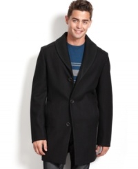 Keep the warmth without the bulk in this slim-fit overcoat from Bar III.