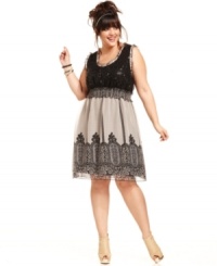 Dazzling sequins and a chic print wake up this easy-to-wear plus size A-line dress from American Rag. Dazzling sequins and a chic print wake up this easy-to-wear plus size A-line dress from American Rag.