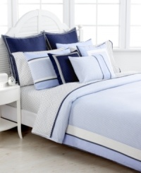 Preppy polish. A simple blue and white stripe pattern and coordinating polka dot elements make a classic statement in this Hilfiger Stripe duvet cover set from Tommy Hilfiger. Finished with blue, navy and white frame borders. Reverses to stripes. Button closure. Preppy polish. A simple blue and white stripe pattern and coordinating polka dot elements make a classic statement in this Hilfiger Stripe duvet cover set from Tommy Hilfiger. Finished with blue, navy and white frame borders. Reverses to stripes. Button closure.