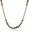 Brown Freshwater Pearl and Swarovski Elements with Carnelian Accents Gold over Silver Necklace, 16+2 Extender