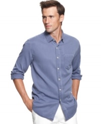 Something more modern like this long sleeved shirt from Tommy Bahama is going to suit your casual style to a tee. Something more modern like this long sleeved shirt from Tommy Bahama is going to suit your casual style to a tee.