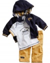 GUESS Kids Boys Newborn Zip Hoodie, Tee and Pants Set (0, NAVY (3/6M)