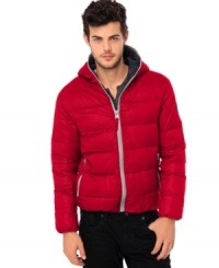 Keep warm; look cool. With hood and hand pockets, this puffer jacket from Buffalo David Bitton is the ideal cold-weather coat. Keep warm; look cool. With hood and hand pockets, this puffer jacket from Buffalo David Bitton is the ideal cold-weather coat.