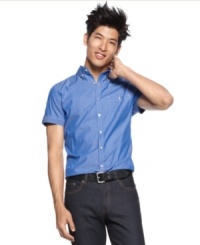 These colors don't run. This iridescent shirt from Kenneth Cole Reaction adds some color versatility to your casual wardrobe. These colors don't run. This iridescent shirt from Kenneth Cole Reaction adds some color versatility to your casual wardrobe.