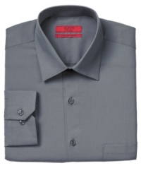 Solid details and expert tailoring make this fitted Alfani RED dress shirt a smart start to any tailored combination. Solid details and expert tailoring make this fitted Alfani RED dress shirt a smart start to any tailored combination.