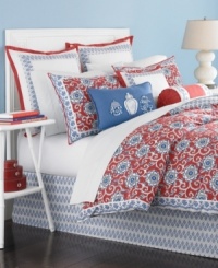 Martha Stewart Collection brings a mix of modern and traditional to the bedroom with this Ginger Jar comforter set, featuring a unique floral motif in classic a red, white and blue palette. Coordinating elements draw in a geometric teardrop design. Finish this charming look with the decorative pillow completer set. Martha Stewart Collection brings a mix of modern and traditional to the bedroom with this Ginger Jar comforter set, featuring a unique floral motif in classic a red, white and blue palette. Coordinating elements draw in a geometric teardrop design. Finish this charming look with the decorative pillow completer set.