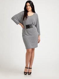 Go geo-chic this season with this phenomenal belted dress featuring a feminine neckline and arm-flattering dolman sleeves. ScoopneckDolman sleevesPrincess seamsBelted silhouetteAllover geometric printAbout 25 from natural waist95% polyester/5% spandexMachine washImported Go geo-chic this season with this phenomenal belted dress featuring a feminine neckline and arm-flattering dolman sleeves. ScoopneckDolman sleevesPrincess seamsBelted silhouetteAllover geometric printAbout 25 from natural waist95% polyester/5% spandexMachine washImported