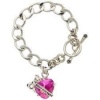 Juicy Couture Silver STARTER CHARM BRACELET Pink Heart Banner & Bow in Juicy Box