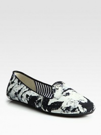Coveted English-inspired satin silhouette takes on a fresh graphic print for modern appeal. Satin upperLeather liningRubber solePadded insoleImported Coveted English-inspired satin silhouette takes on a fresh graphic print for modern appeal. Satin upperLeather liningRubber solePadded insoleImported