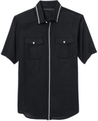 Rev up your warm-weather wardrobe with this breezy short-sleeved shirt from Sean John. Rev up your warm-weather wardrobe with this breezy short-sleeved shirt from Sean John.
