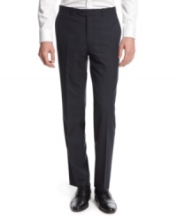A modern navy plaid pattern steps up the style on these dress pants from Bar III. A modern navy plaid pattern steps up the style on these dress pants from Bar III.