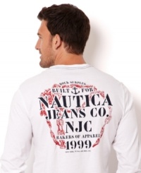 Add this long-sleeved graphic t-shirt from Nautica to your fall wardrobe and have your weekend wardrobe set.