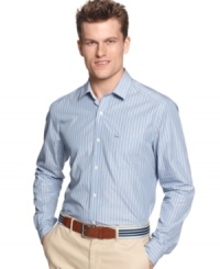 Get your buttoned-up look in line with this striped shirt from Lacoste. Get your buttoned-up look in line with this striped shirt from Lacoste.