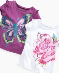A beautiful stylized graphic completes the lovely look of these ruffle-sleeve tees from So Jenni, perfect for her back to school style. A beautiful stylized graphic completes the lovely look of these ruffle-sleeve tees from So Jenni, perfect for her back to school style.