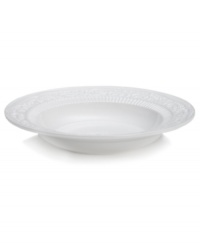 A little bit country. Made for the rigors of daily use but with an embossed design that's entirely graceful, the American Countryside rim soup bowl from Mikasa promises well-balanced dining in classic white stoneware. A little bit country. Made for the rigors of daily use but with an embossed design that's entirely graceful, the American Countryside rim soup bowl from Mikasa promises well-balanced dining in classic white stoneware.