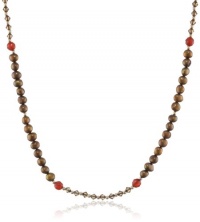 Brown Freshwater Pearl and Swarovski Elements with Carnelian Accents Gold over Silver Necklace, 36 Brown Freshwater Pearl and Swarovski Elements with Carnelian Accents Gold over Silver Necklace, 36