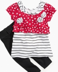 Back to the future. Give her a little 80's flair with this fabulously fun faux-layered shirt and legging set from Nannette. Back to the future. Give her a little 80's flair with this fabulously fun faux-layered shirt and legging set from Nannette.
