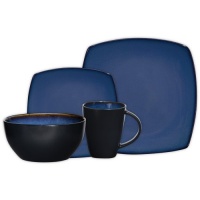 Gibson Soho Lounge Square 16-Piece Dinnerware Set, Blue, Service for 4