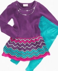 For your cheerful little girl is this fun and versatile zig zag bright dress plus legging set by Flapdoodles. For your cheerful little girl is this fun and versatile zig zag bright dress plus legging set by Flapdoodles.