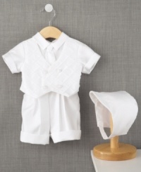 He'll shine as bright as a diamond in this special suit with matching hat from Lauren Madison. He'll shine as bright as a diamond in this special suit with matching hat from Lauren Madison.