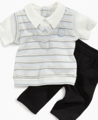 Pair up. Keep him handsomely coordinated and comfortable with this darling faux-layered shirt and pants from Bon Bebe. Pair up. Keep him handsomely coordinated and comfortable with this darling faux-layered shirt and pants from Bon Bebe.