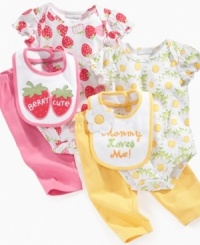 It'll be easy to look on the bright side whenever you see her in one of these sweet bodysuit, pant and bib sets from First Impressions. It'll be easy to look on the bright side whenever you see her in one of these sweet bodysuit, pant and bib sets from First Impressions.