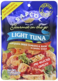 SAFCOL Gourmet on the Go Chunk Light Tuna with Oven Dried Tomato and Basil in Spring Water, 3.5-Ounce Pouches (Pack of 12) SAFCOL Gourmet on the Go Chunk Light Tuna with Oven Dried Tomato and Basil in Spring Water, 3.5-Ounce Pouches (Pack of 12)
