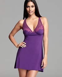 Feel your most feminine in OnGossamer's brightly hued, racerback nightie with lace detailing. Feel your most feminine in OnGossamer's brightly hued, racerback nightie with lace detailing.