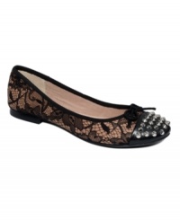 Feminine flourishes. A sweet round-toe silhouette is complemented by a tough studded toe cap and dainty bow on the Castelia flats by RACHEL Rachel Roy. Pair them with an understated look and let their details take center stage. Feminine flourishes. A sweet round-toe silhouette is complemented by a tough studded toe cap and dainty bow on the Castelia flats by RACHEL Rachel Roy. Pair them with an understated look and let their details take center stage.