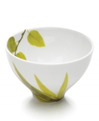 Forever spring. Bright new leaves plucked just for your table drape this small rice bowl for a fresh, modern look, inside and out. From Mikasa dinnerware, the dishes of this Daylight set are durable and stylish in white porcelain with a fluid shape that broadens from base to rim. Forever spring. Bright new leaves plucked just for your table drape this small rice bowl for a fresh, modern look, inside and out. From Mikasa dinnerware, the dishes of this Daylight set are durable and stylish in white porcelain with a fluid shape that broadens from base to rim.