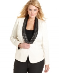 Blaze a hot trail in Jessica Simpson's studded plus size jacket-- it's a must-get statement piece! Blaze a hot trail in Jessica Simpson's studded plus size jacket-- it's a must-get statement piece!
