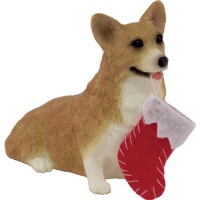 Sandicast Red Pembroke Welsh Corgi with Stocking Christmas Ornament Sandicast Red Pembroke Welsh Corgi with Stocking Christmas Ornament