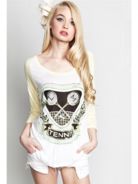 Lauren Moshi Womens Frankie Green Color Tennis Raglan Basebell Tee - White with Star Dust - Large Lauren Moshi Womens Frankie Green Color Tennis Raglan Basebell Tee - White with Star Dust - Large