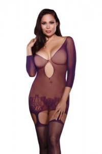 Dreamgirl Women's Plus-Size Istanbul Fishnet Garter Dress and Stockings