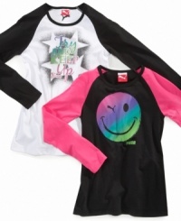No worries. Make anyone's day brighter in one of these two feel good raglan shirts by Puma. No worries. Make anyone's day brighter in one of these two feel good raglan shirts by Puma.