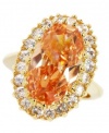 City by City Gold Tone Ring with Amber Faceted Stone Size 12