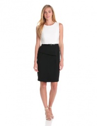 Calvin Klein Women's Belted Colorblock Dress, Ivory/Black, 2 Calvin Klein Women's Belted Colorblock Dress, Ivory/Black, 2