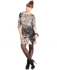 A chic feather-inspired print on ponte makes this plus size dress from Jessica Simpson as stylish as it is easy to wear. Tights and booties finish the look in a snap. A chic feather-inspired print on ponte makes this plus size dress from Jessica Simpson as stylish as it is easy to wear. Tights and booties finish the look in a snap.