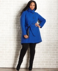 Look cute in the cold with Baby Phat's belted plus size coat, finished by faux leather trim. Look cute in the cold with Baby Phat's belted plus size coat, finished by faux leather trim.