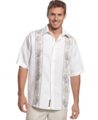 You'll be raking int the compliments in this laid-back, paneled shirt from Cubavera. You'll be raking int the compliments in this laid-back, paneled shirt from Cubavera.